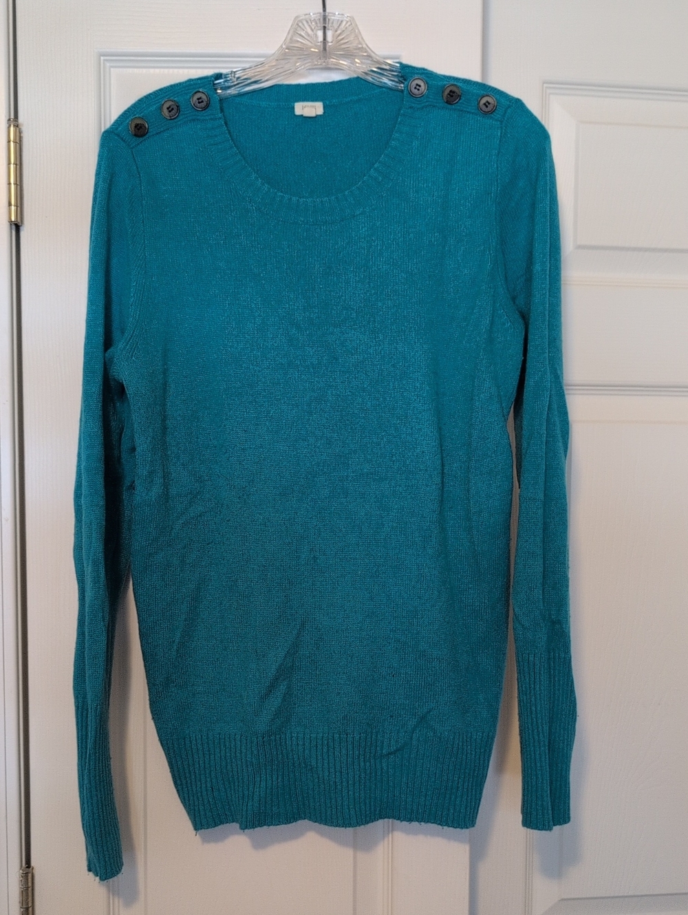 Women’s Teal Button-Shoulder Sweater